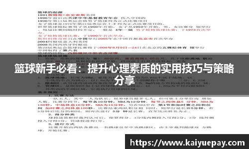 篮球新手必看：提升心理素质的实用技巧与策略分享